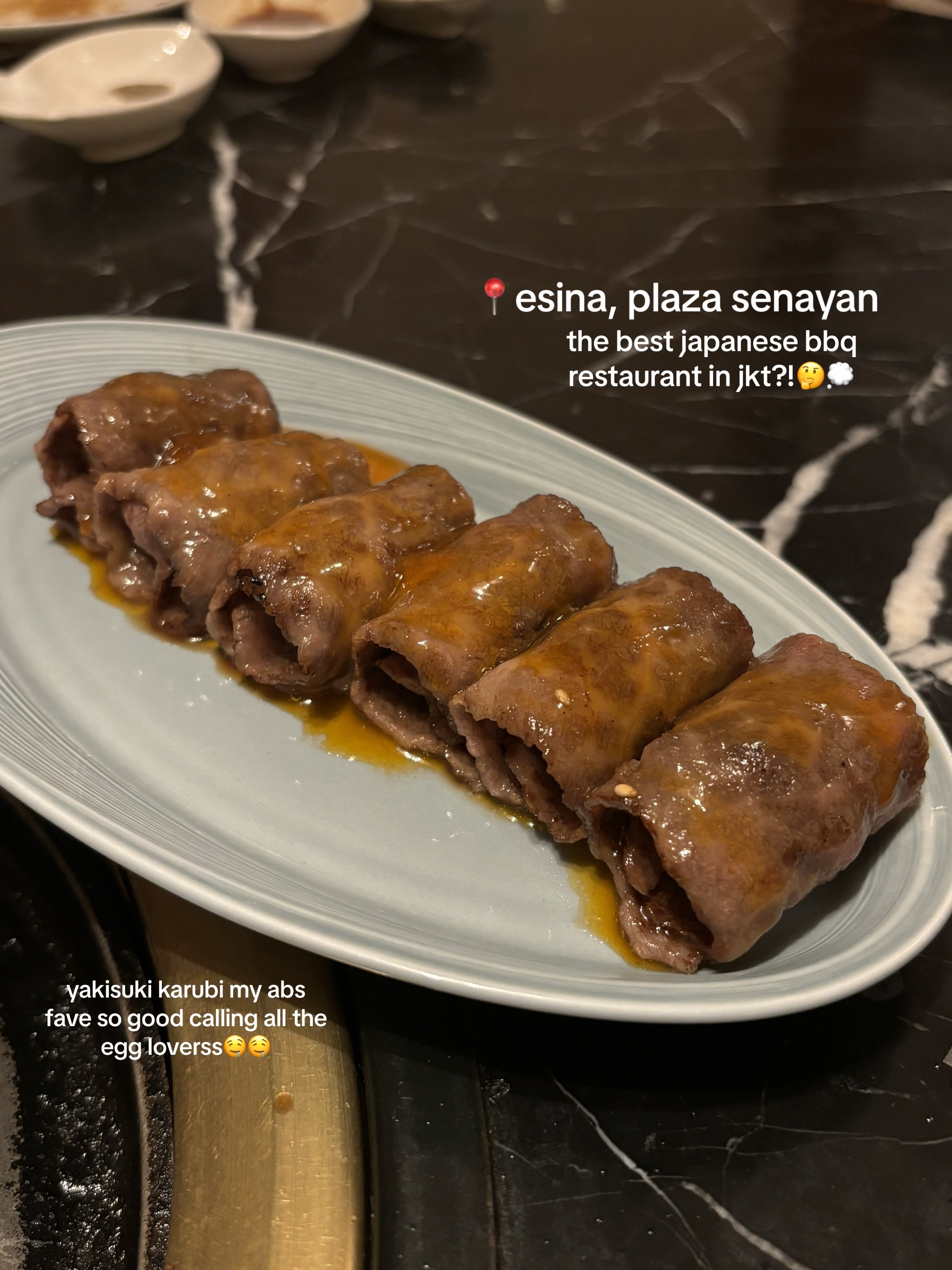 Yakisugi Karubi and Negi Tanshio at Esina Plaza Senayan Japanese BBQ Restaurant in Jakarta