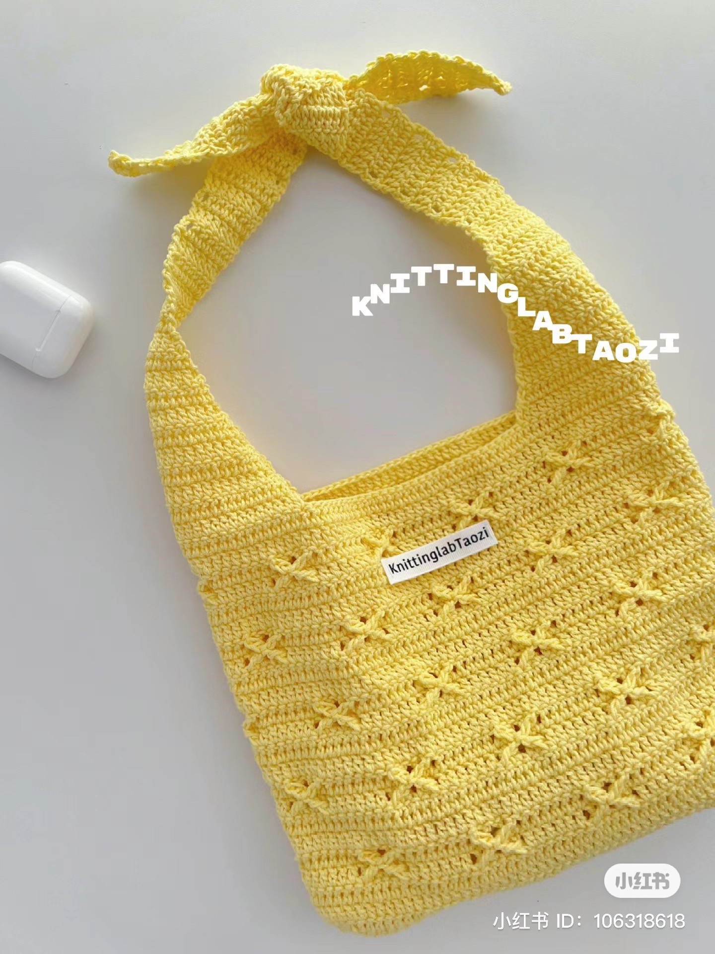 Yellow Crochet Bag with Lace Pattern and Chart