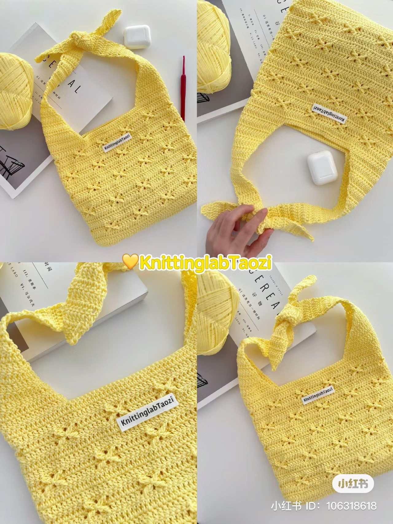 Yellow Crochet Bag with Lace Pattern and Chart