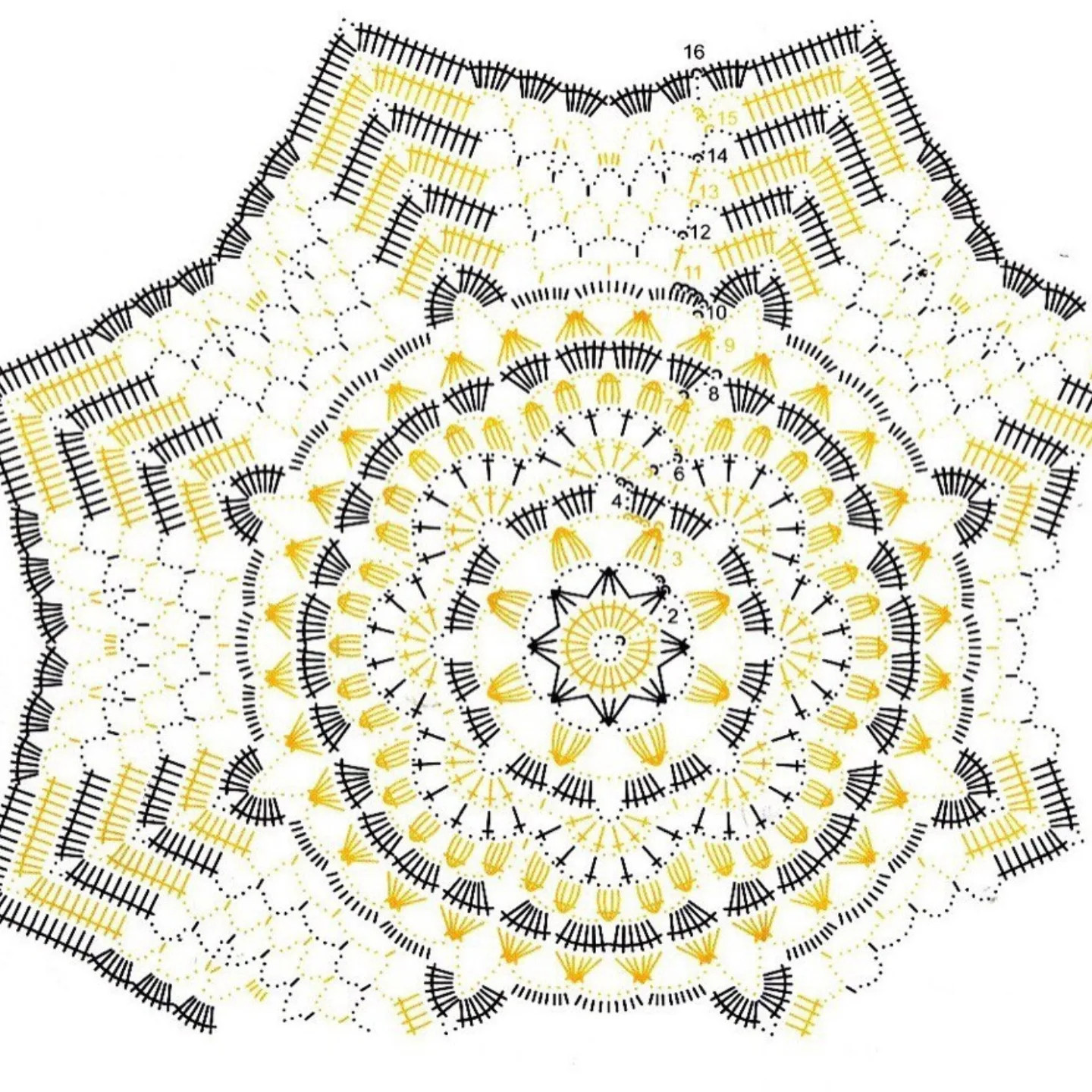Yellow Star Crochet Doily Pattern Chart with Instructions