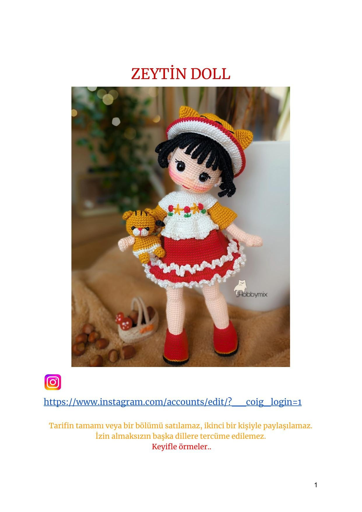 Zeytin Doll Amigurumi Crochet Pattern: Materials, Terms, and Step-by-Step Instructions