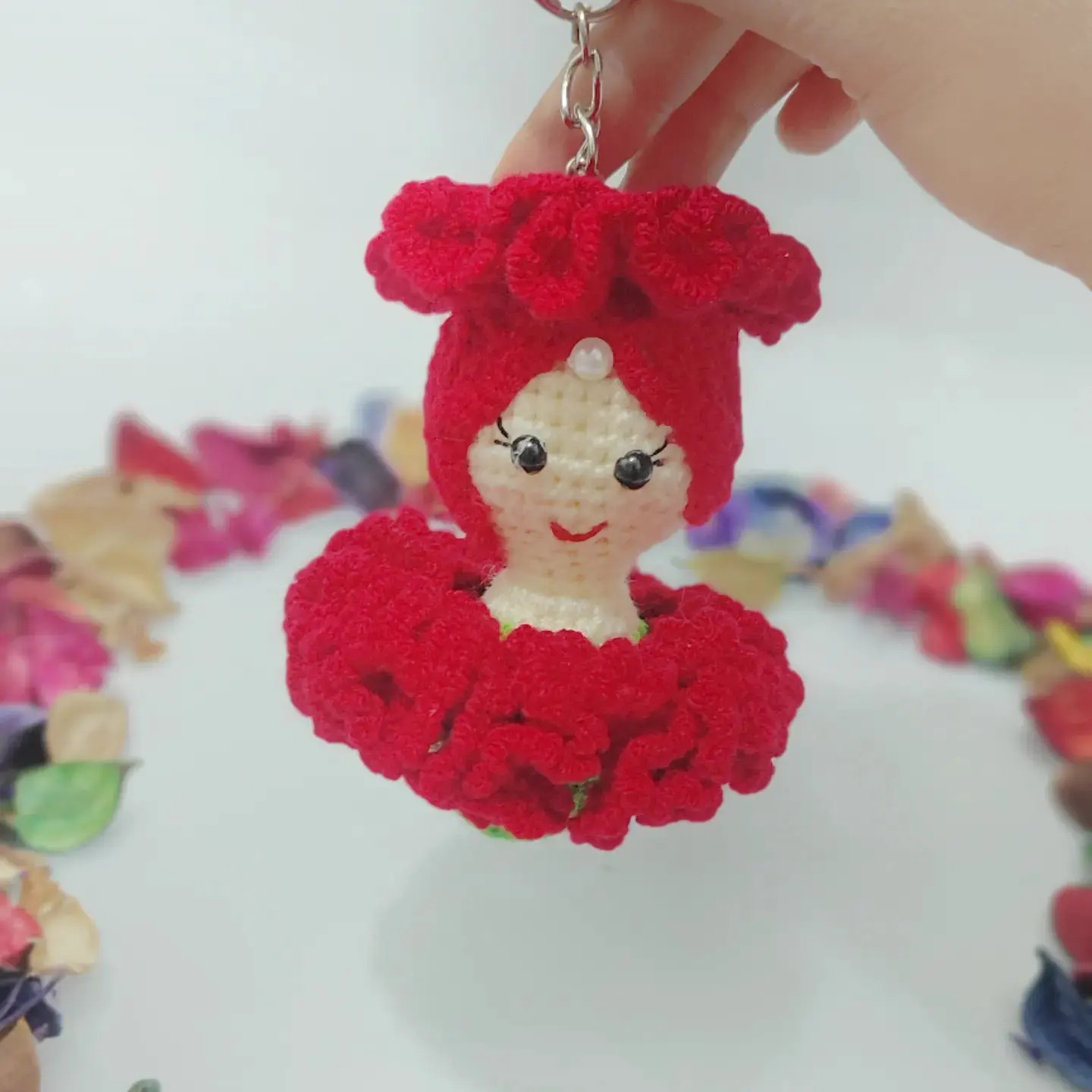 آموزش بافت گل خانم (Lady Flower) - طرح آویز و جاکلیدی دخترانه