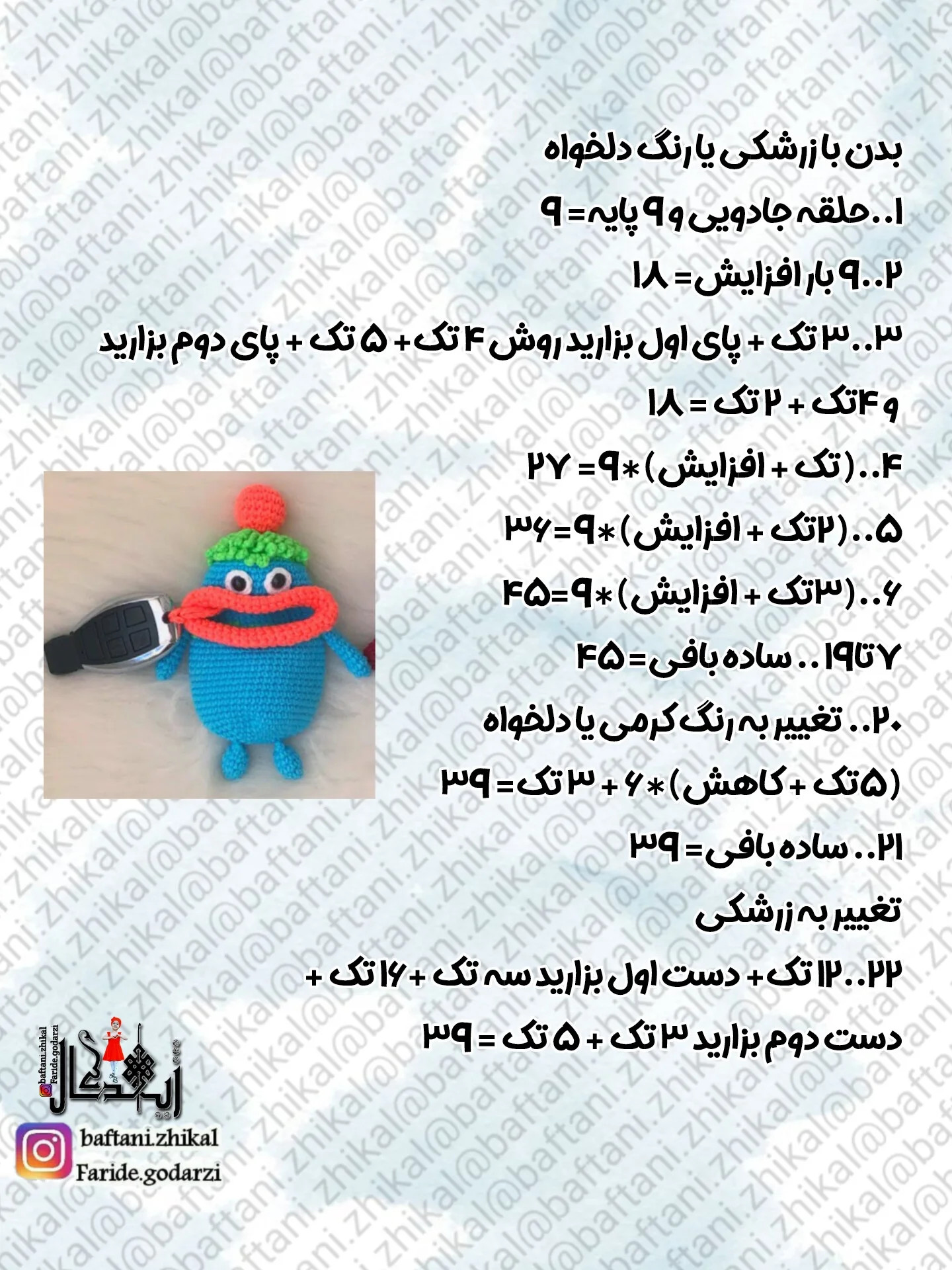 آموزش گام به گام بافتن جاکلیدی دهن کشاد با قلاب و نخ
