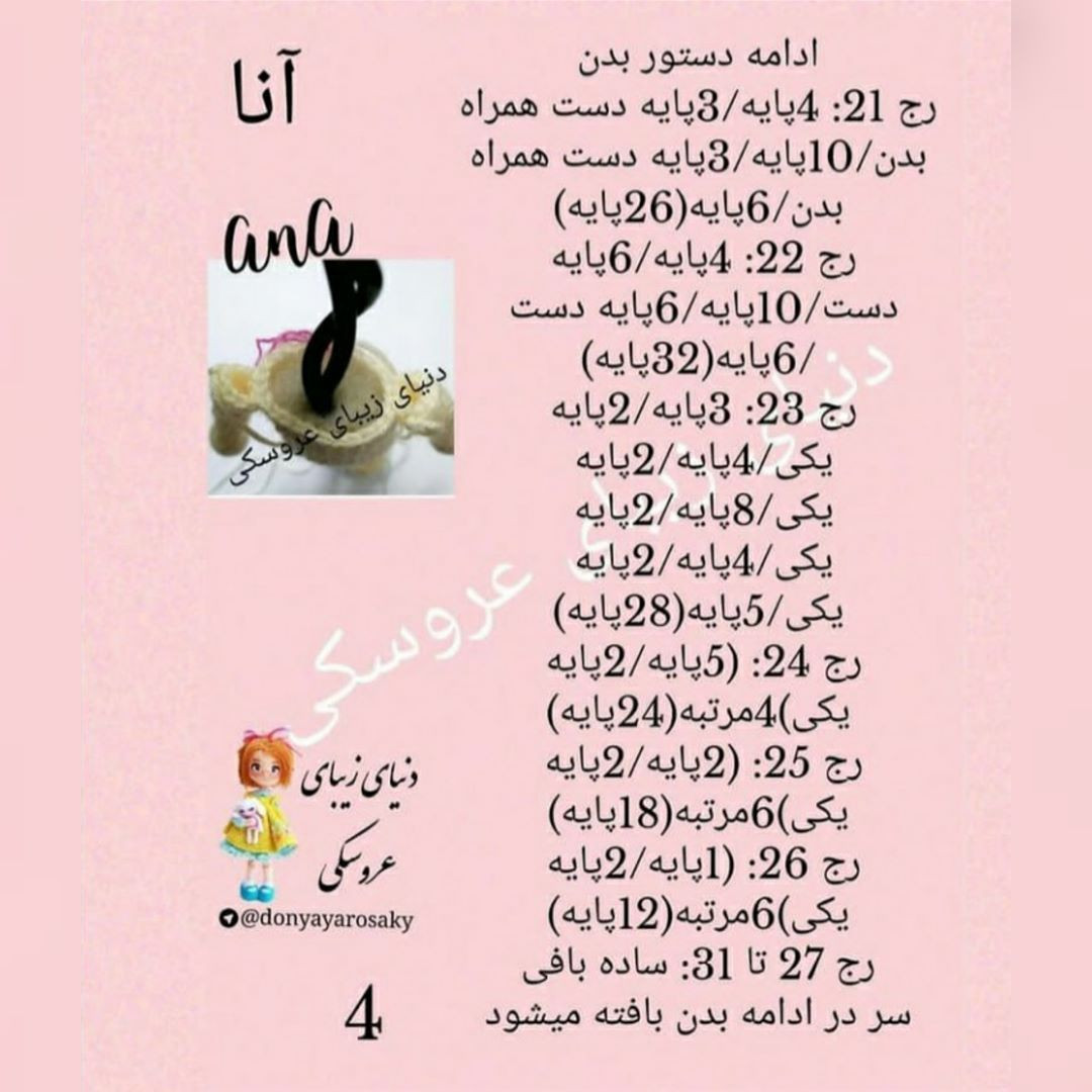 آموزش گام به گام بافتنی عروسک آنا