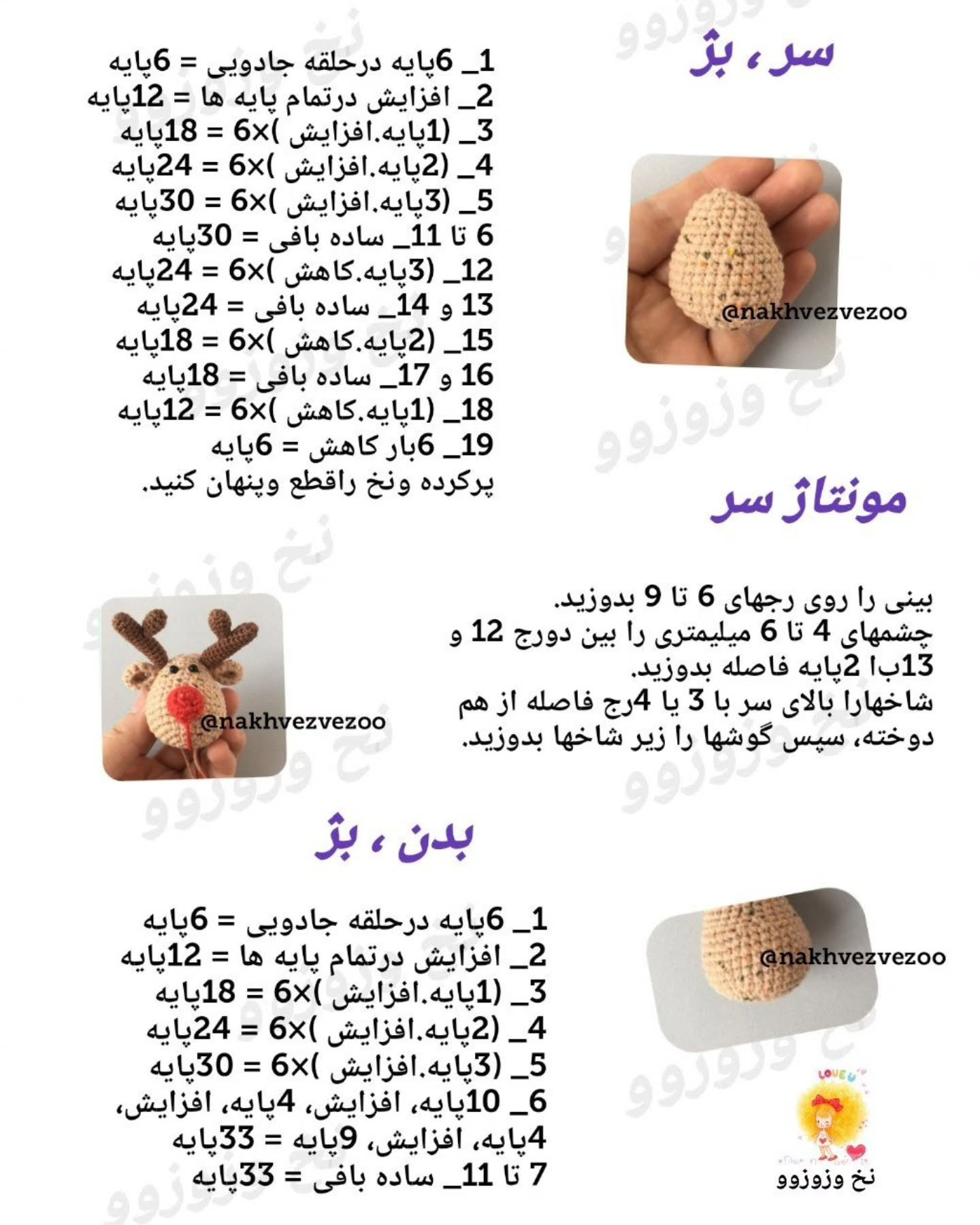 آموزش کامل بافت گوزن خرس (Amigurumi Reindeer) - شامل دستور سر، بدن، شاخ و لباس