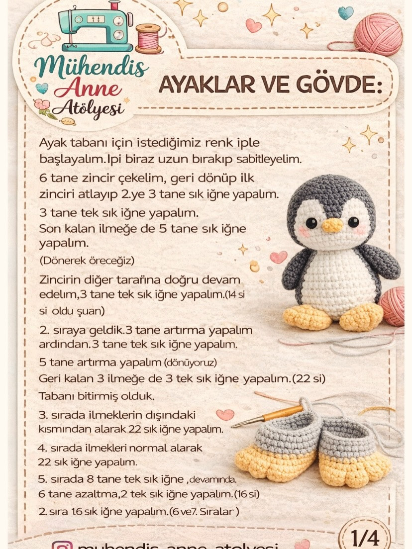 Adım Adım Pembe ve Gri Penguen Amigurumi Örgü Tarifi