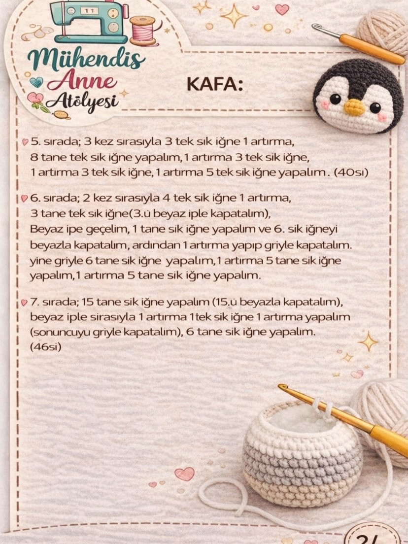 Adım Adım Pembe ve Gri Penguen Amigurumi Örgü Tarifi