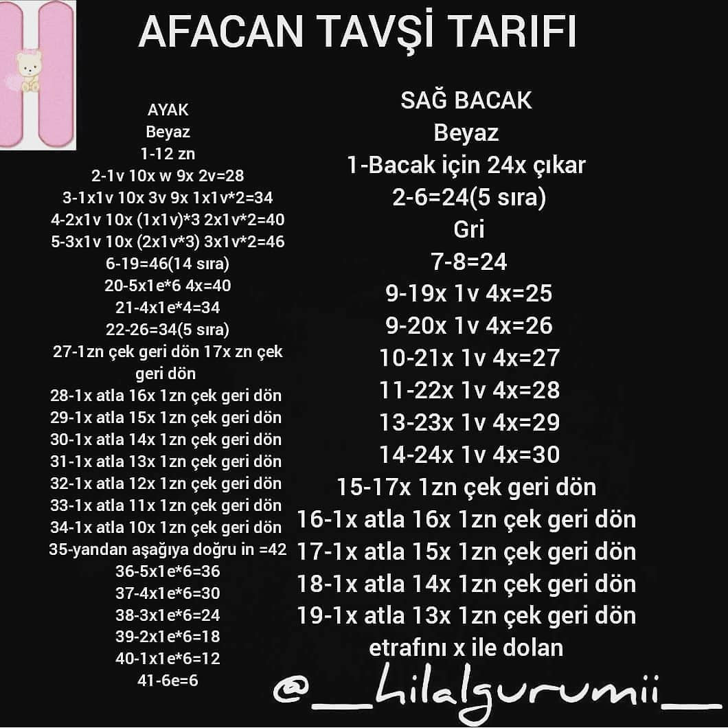 Afacan Tavşı Tarifi - Hướng dẫn móc len thỏ xám trắng chi tiết từng phần