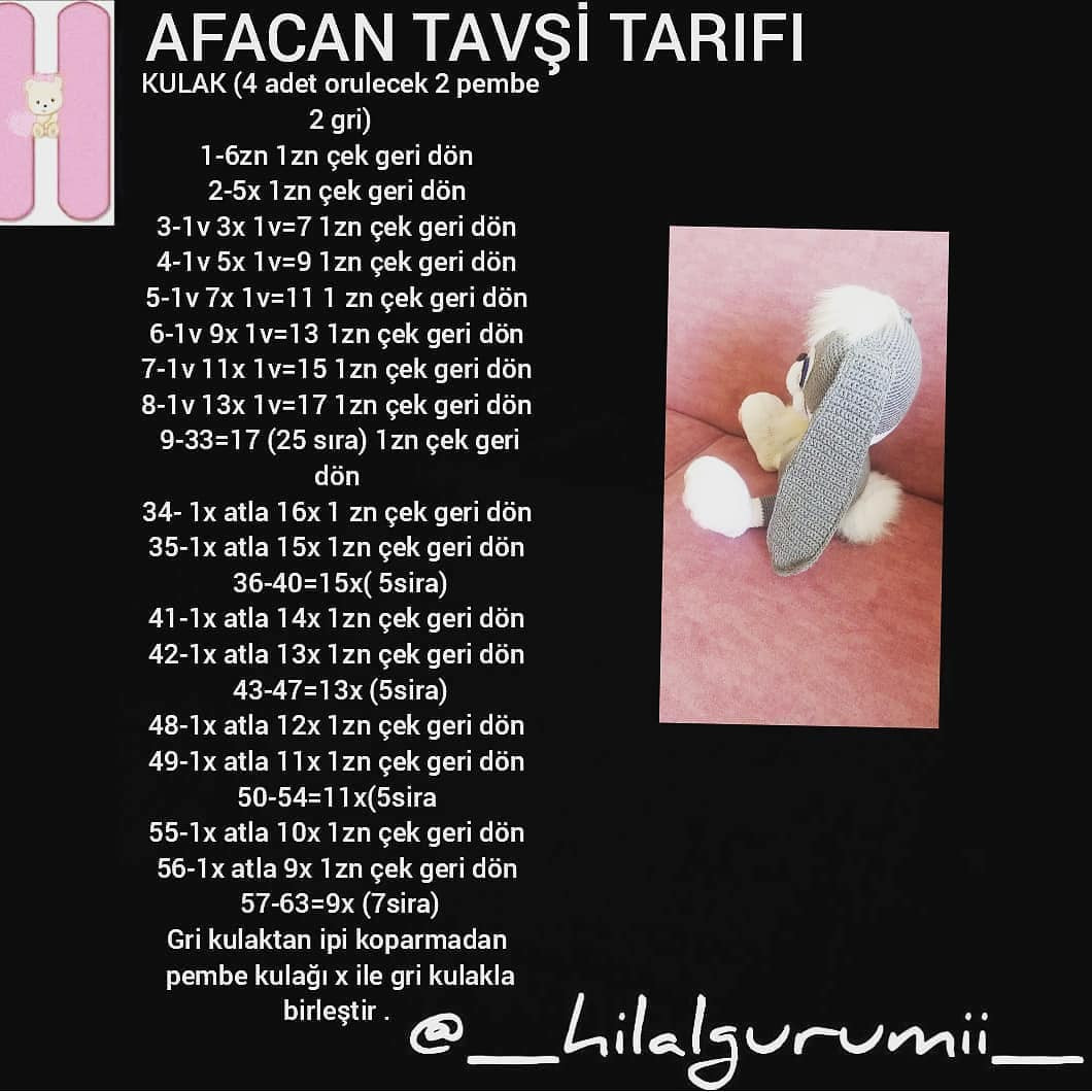 Afacan Tavşı Tarifi - Hướng dẫn móc len thỏ xám trắng chi tiết từng phần