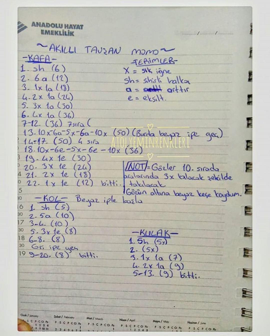 Akıllı Tavşan Momo Amigurumi Pattern: Handwritten Turkish Crochet Instructions for Head, Ears, Arms, Legs, and Body
