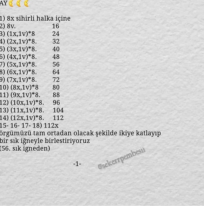 Amigurumi Banana Moon Crochet Pattern: Complete Chart for Body, Nose, and Eyes in Turkish