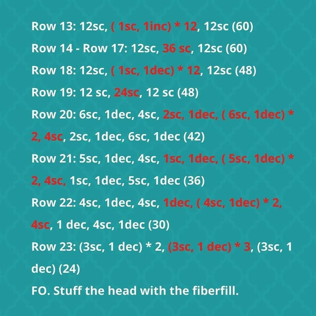 Amigurumi Fox Crochet Pattern: Step-by-Step Chart for Head, Muzzle, and Ears