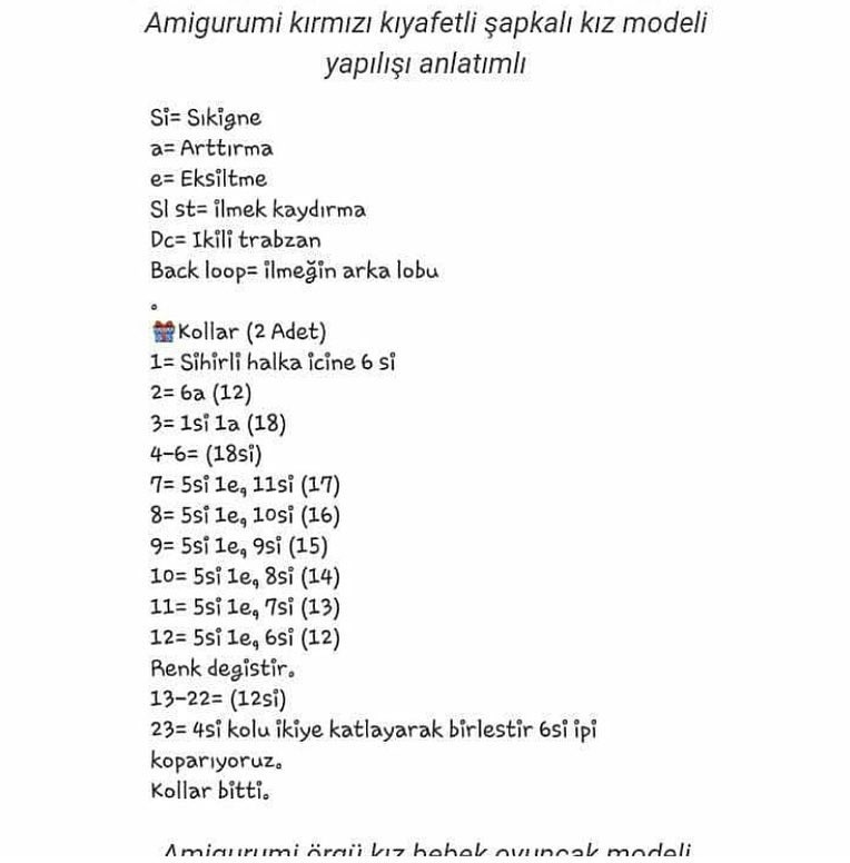 Amigurumi kırmızı şapkalı kız bebek modeli yapılışı anlatımlı