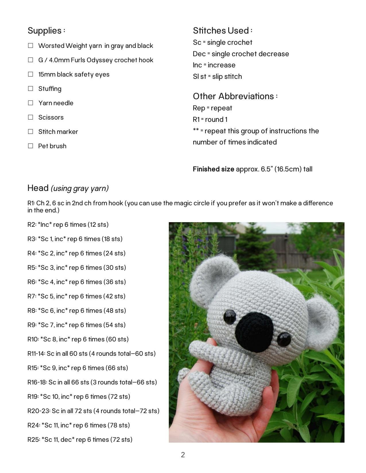 Amigurumi Koala Crochet Pattern by Furls Crochet