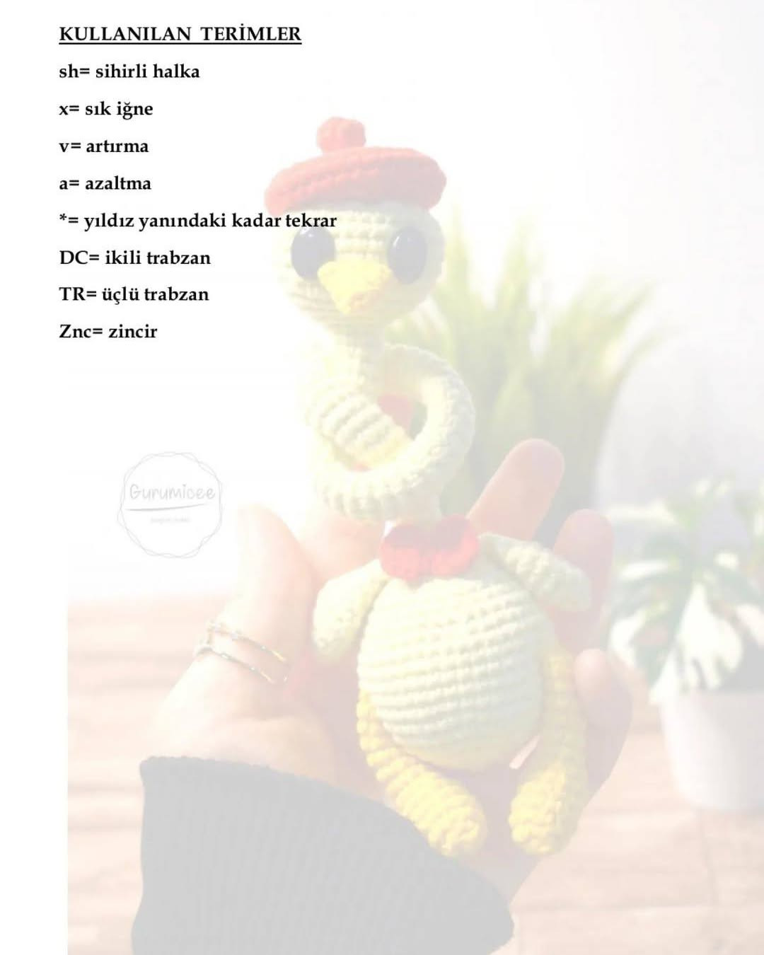 Amigurumi ördek Türkçe ve İngilizce tarifi - kırmızı şapkalı sarı ördek bebek