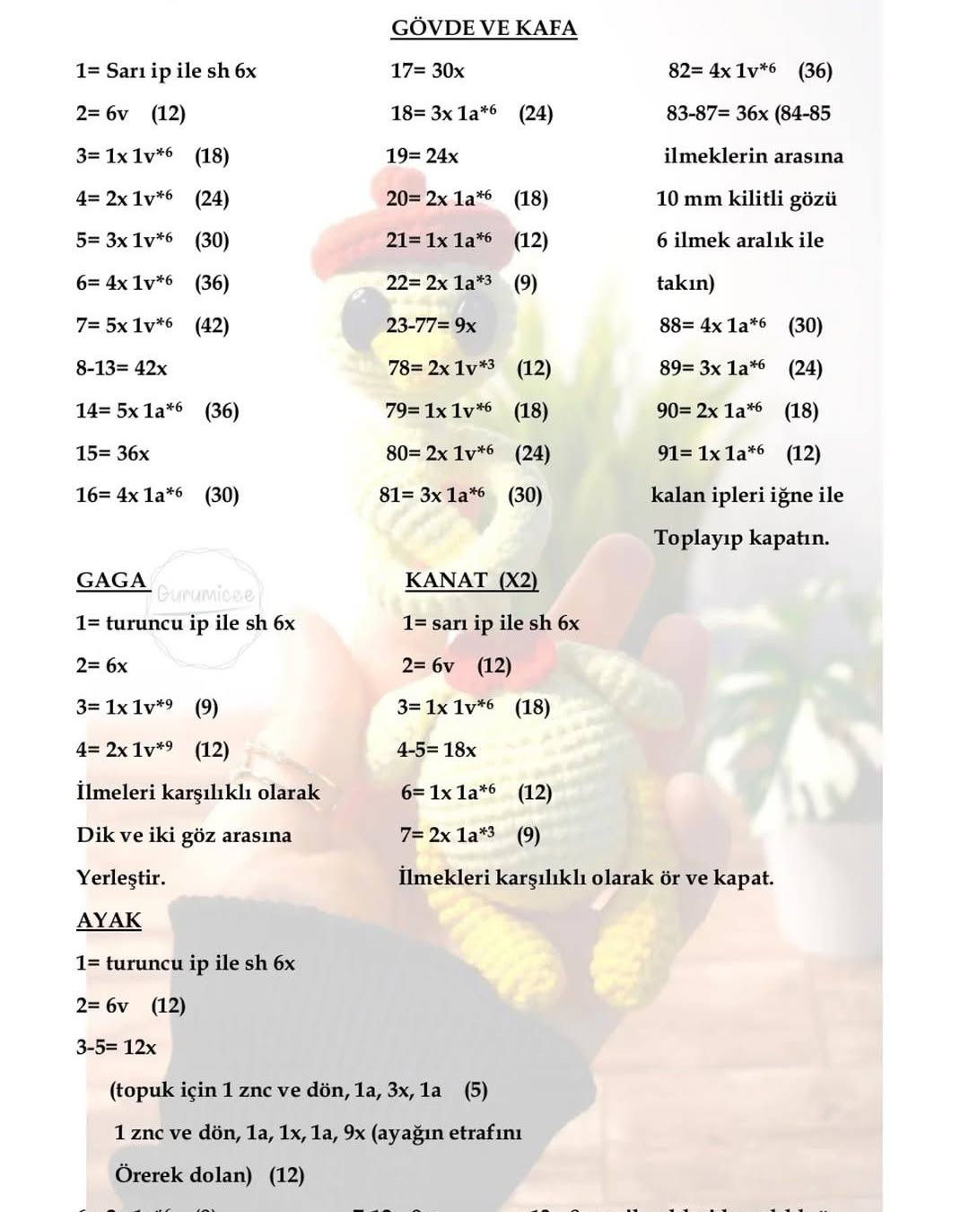Amigurumi ördek Türkçe ve İngilizce tarifi - kırmızı şapkalı sarı ördek bebek