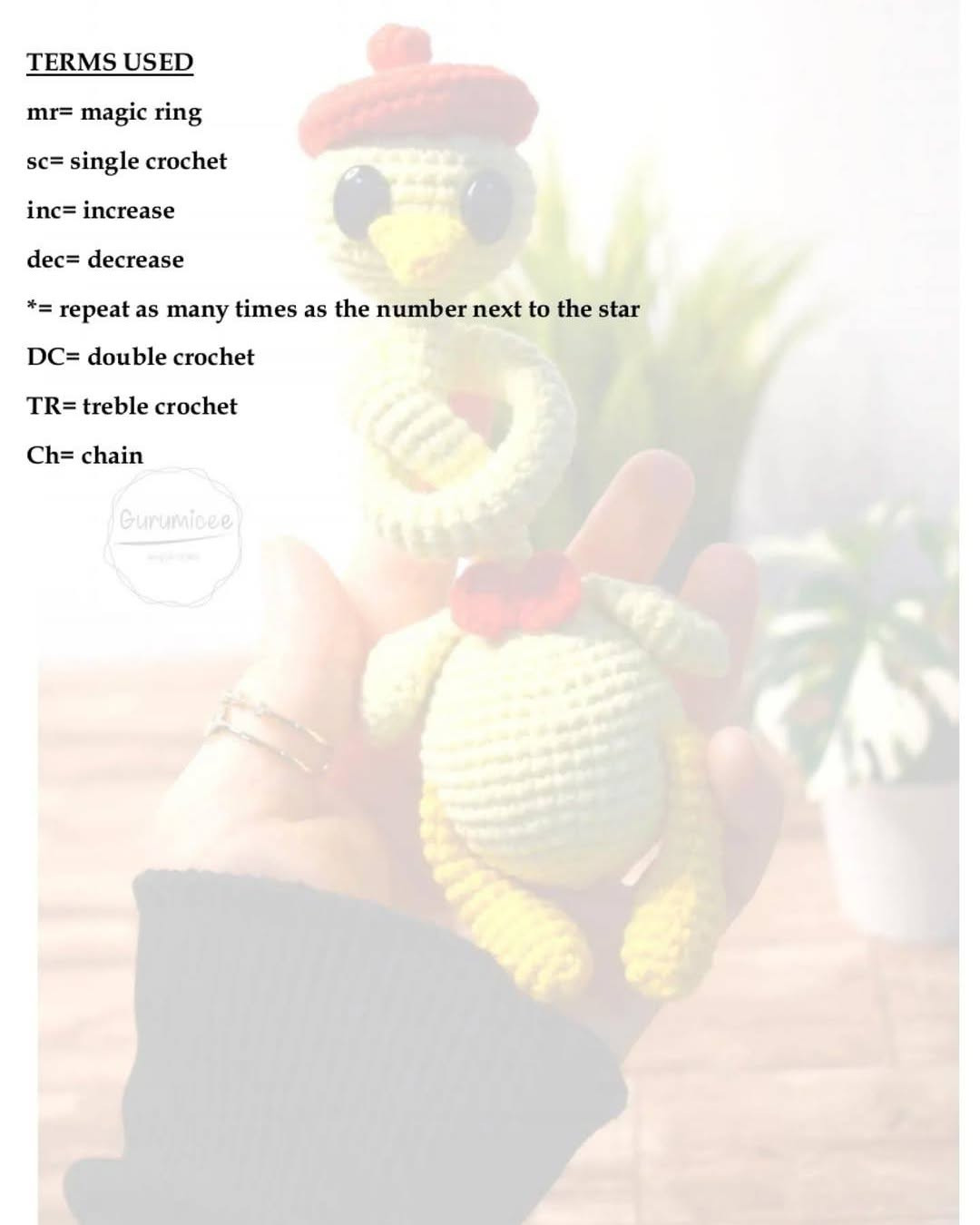 Amigurumi ördek Türkçe ve İngilizce tarifi - kırmızı şapkalı sarı ördek bebek