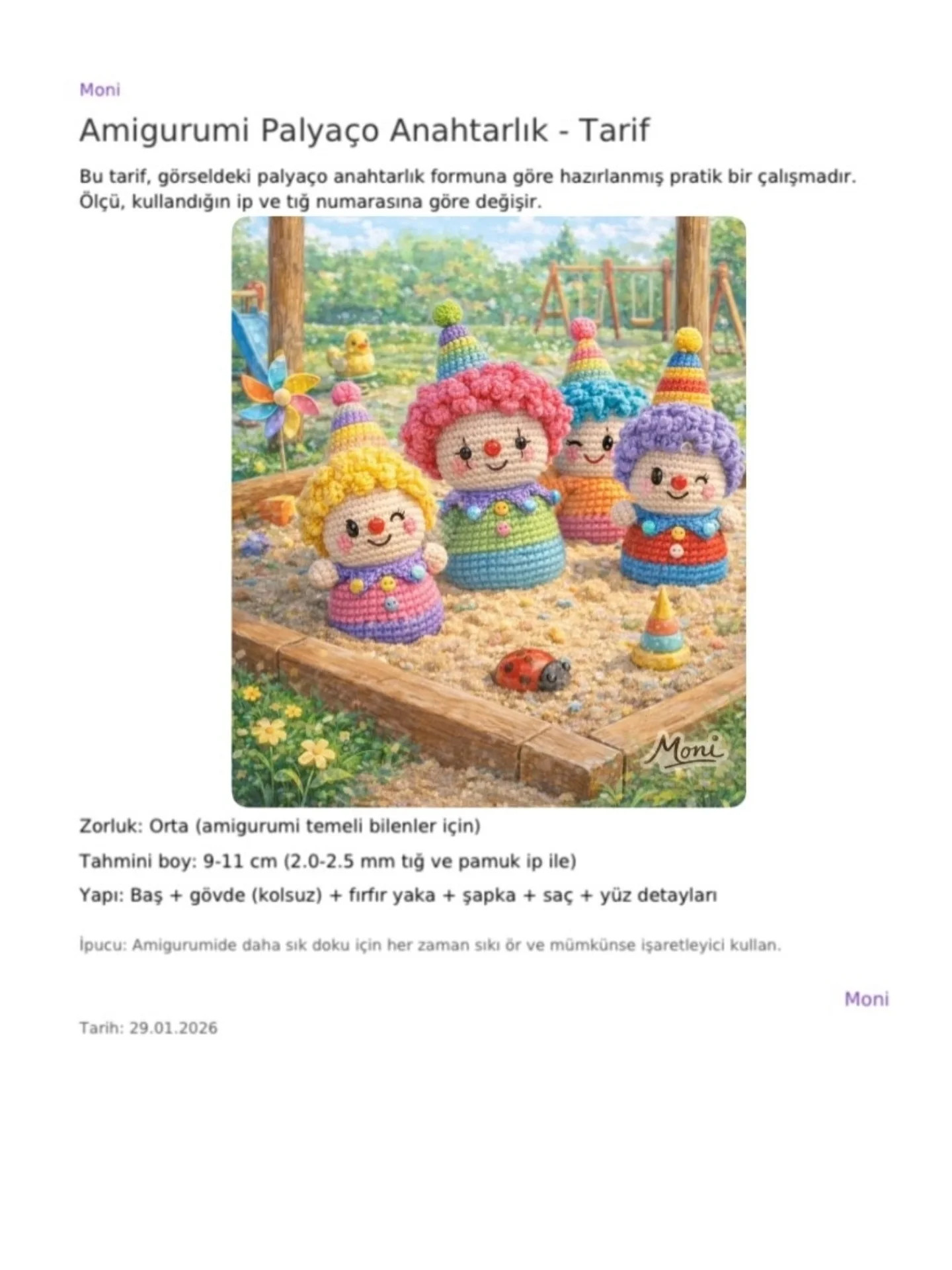 Amigurumi Palyaço Anahtarlık - Tarif (Kolsuz-Ayaksız)