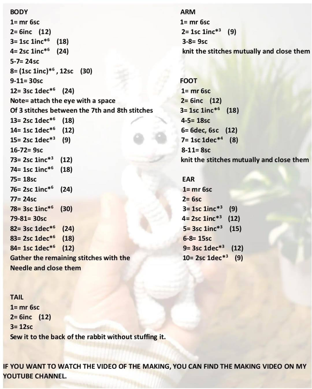 Amigurumi Rabbit Crochet Pattern: Free English and Turkish Instructions for White Bunny Doll