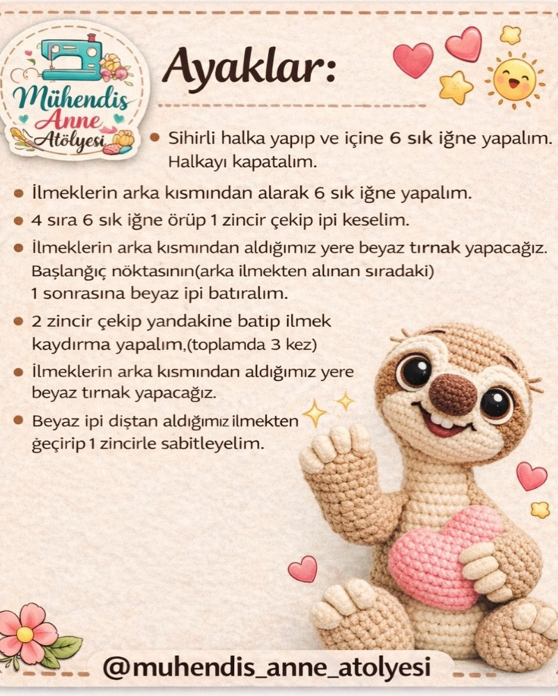 Amigurumi Sid Tarifi: Gövde, Baş, Ayaklar, Kollar, Gözler ve Burun Örgü Talimatları