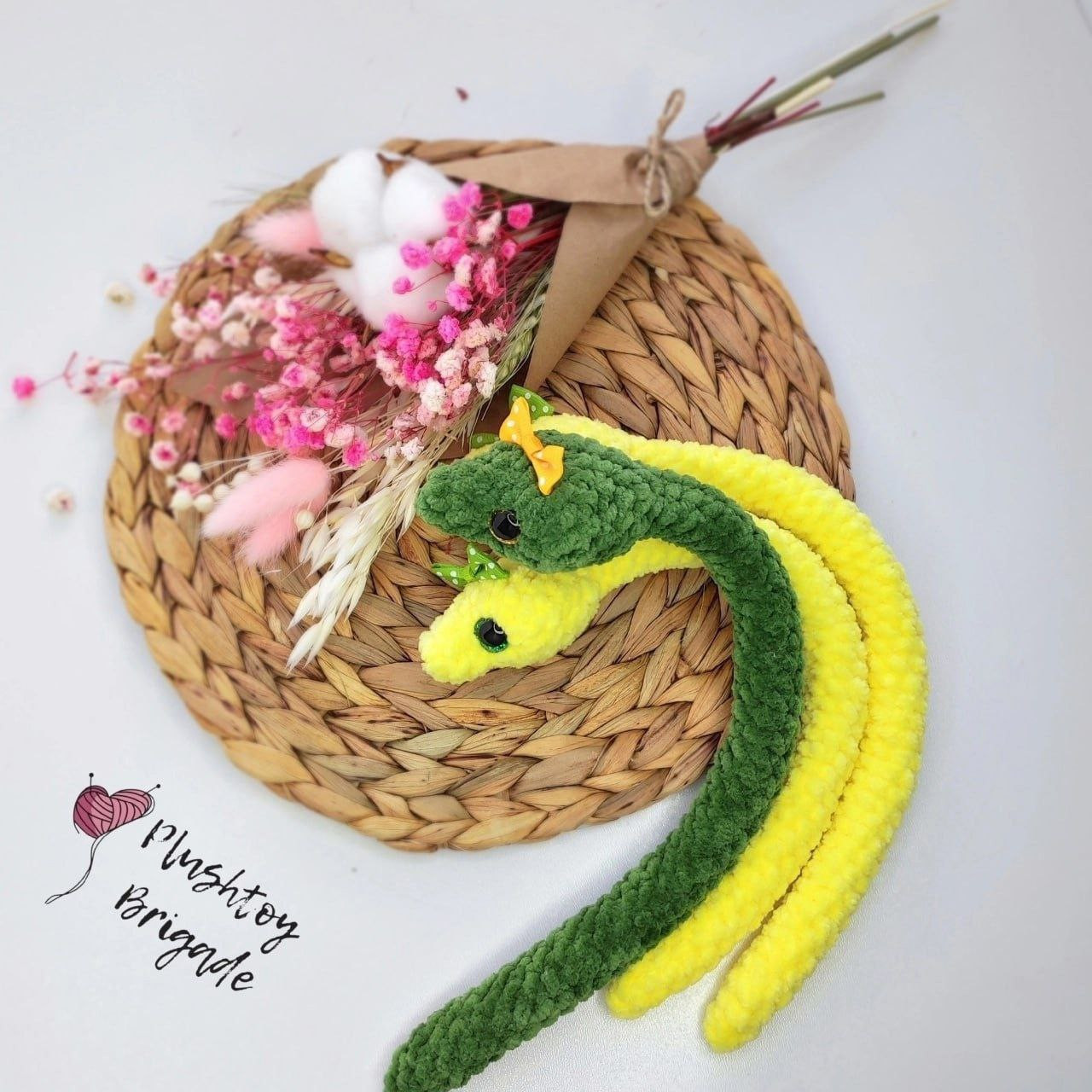 Amigurumi Snake Crochet Pattern: Green and Yellow Toy Tutorial by Plushtoy Brigade