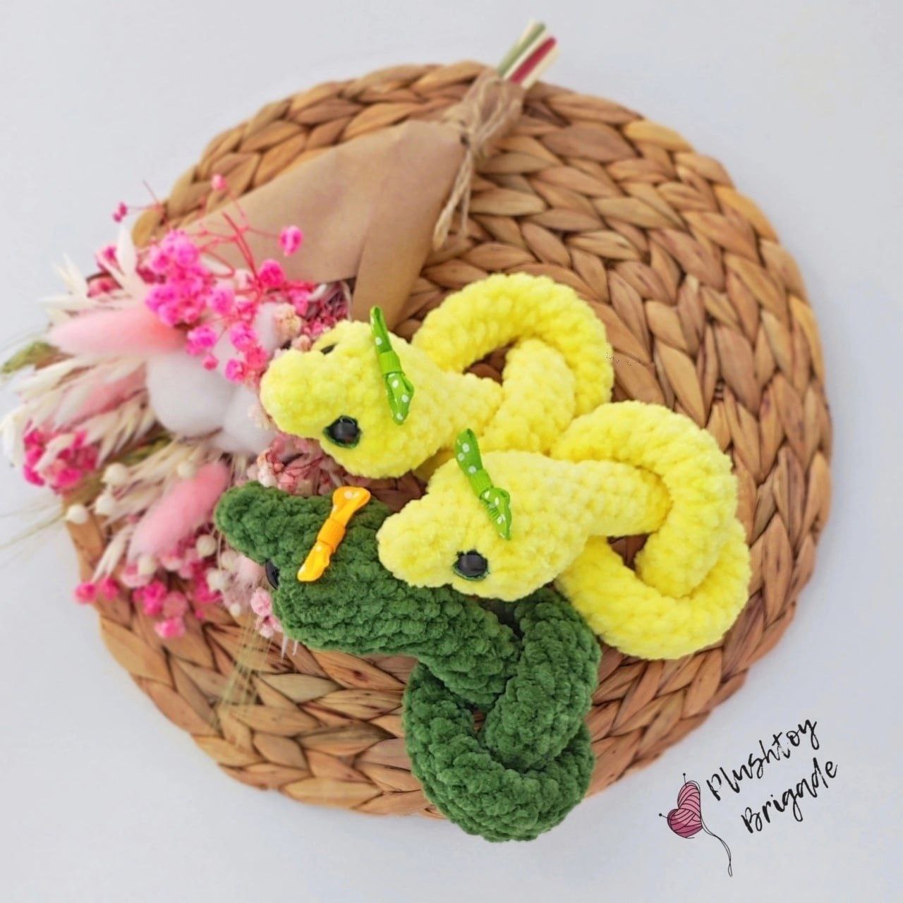 Amigurumi Snake Crochet Pattern: Green and Yellow Toy Tutorial by Plushtoy Brigade