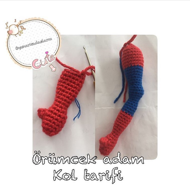Amigurumi Spider-Man Crochet Pattern: Head and Arm Instructions