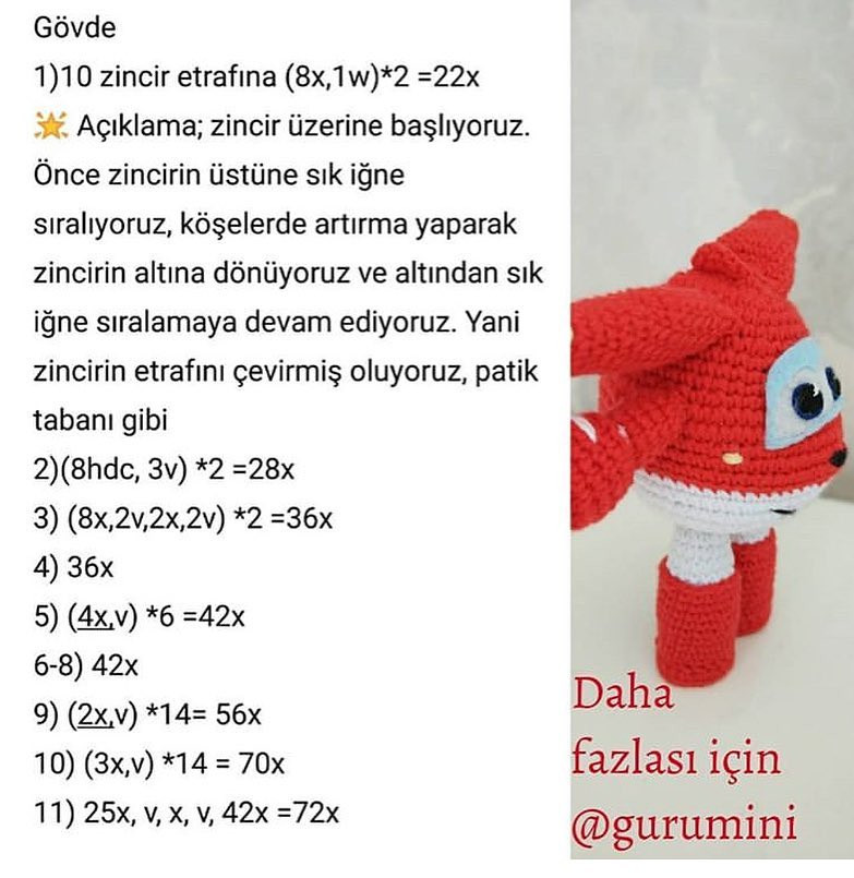 Amigurumi Tarif: Móc len nhân vật máy bay Jet màu đỏ