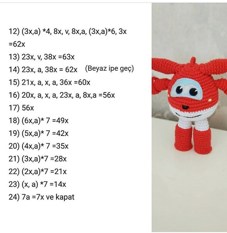 Amigurumi Tarif: Móc len nhân vật máy bay Jet màu đỏ
