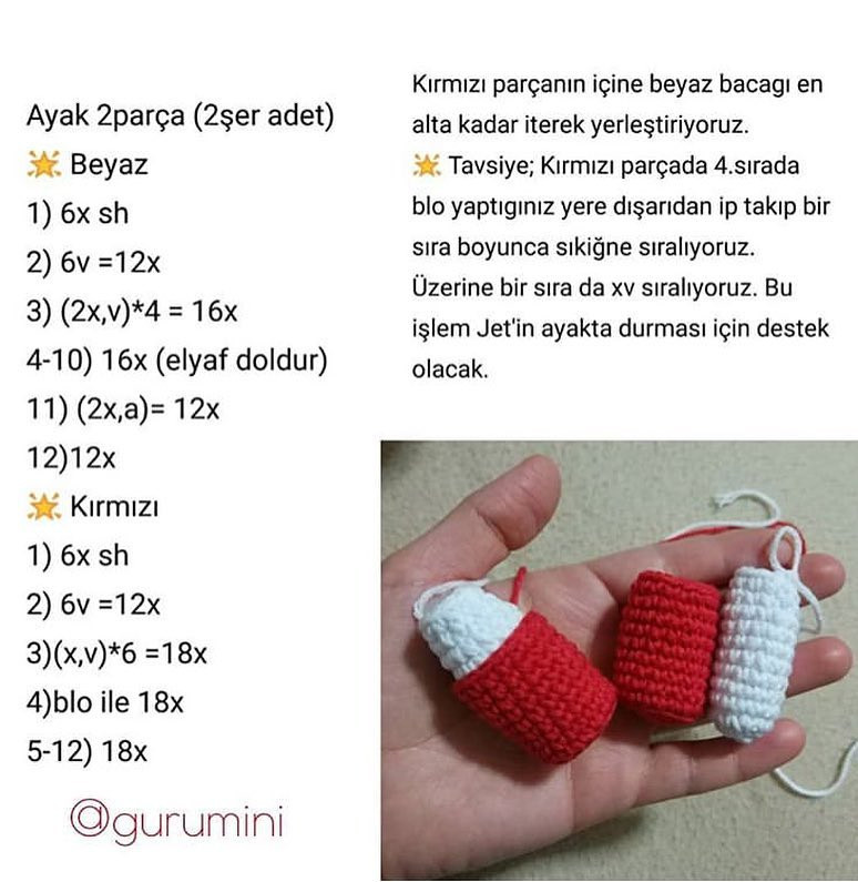 Amigurumi Tarif: Móc len nhân vật máy bay Jet màu đỏ