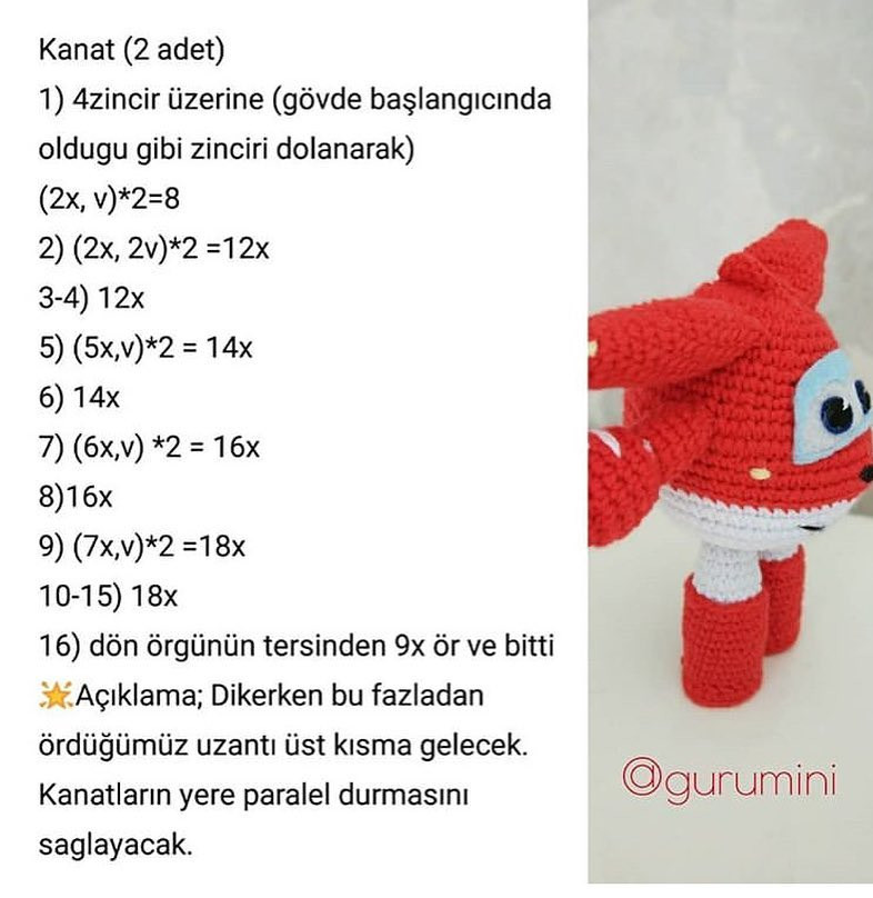 Amigurumi Tarif: Móc len nhân vật máy bay Jet màu đỏ