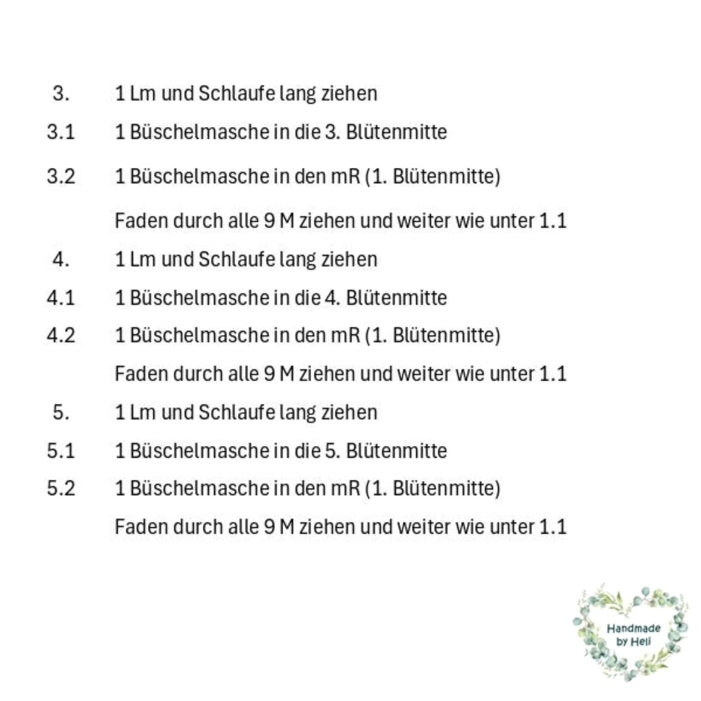 Anleitung Jasminmuster häkeln in Runden mit Diagramm und Schritt-für-Schritt Beschreibung