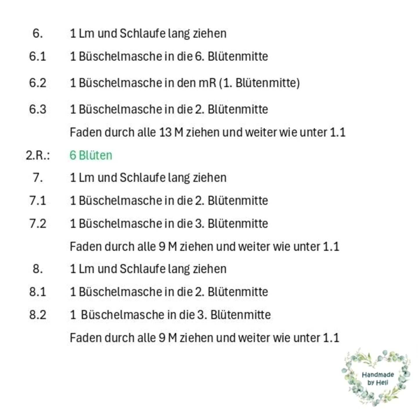 Anleitung Jasminmuster häkeln in Runden mit Diagramm und Schritt-für-Schritt Beschreibung