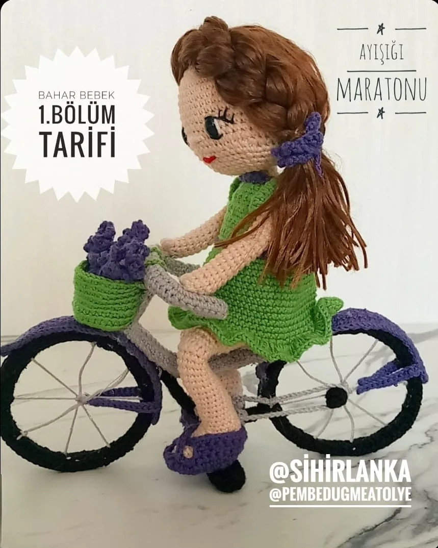 Bahar Bebek Tarifi: Amigurumi Búp bê Mùa Xuân Đi Xe Đạp