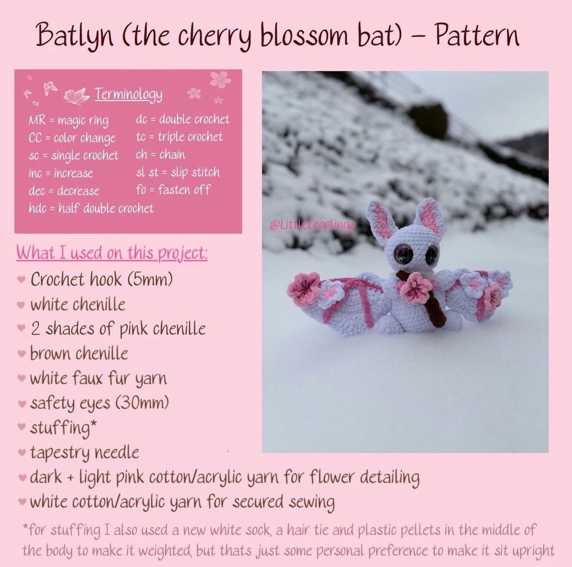 Batlyn the Cherry Blossom Bat Free Amigurumi Crochet Pattern