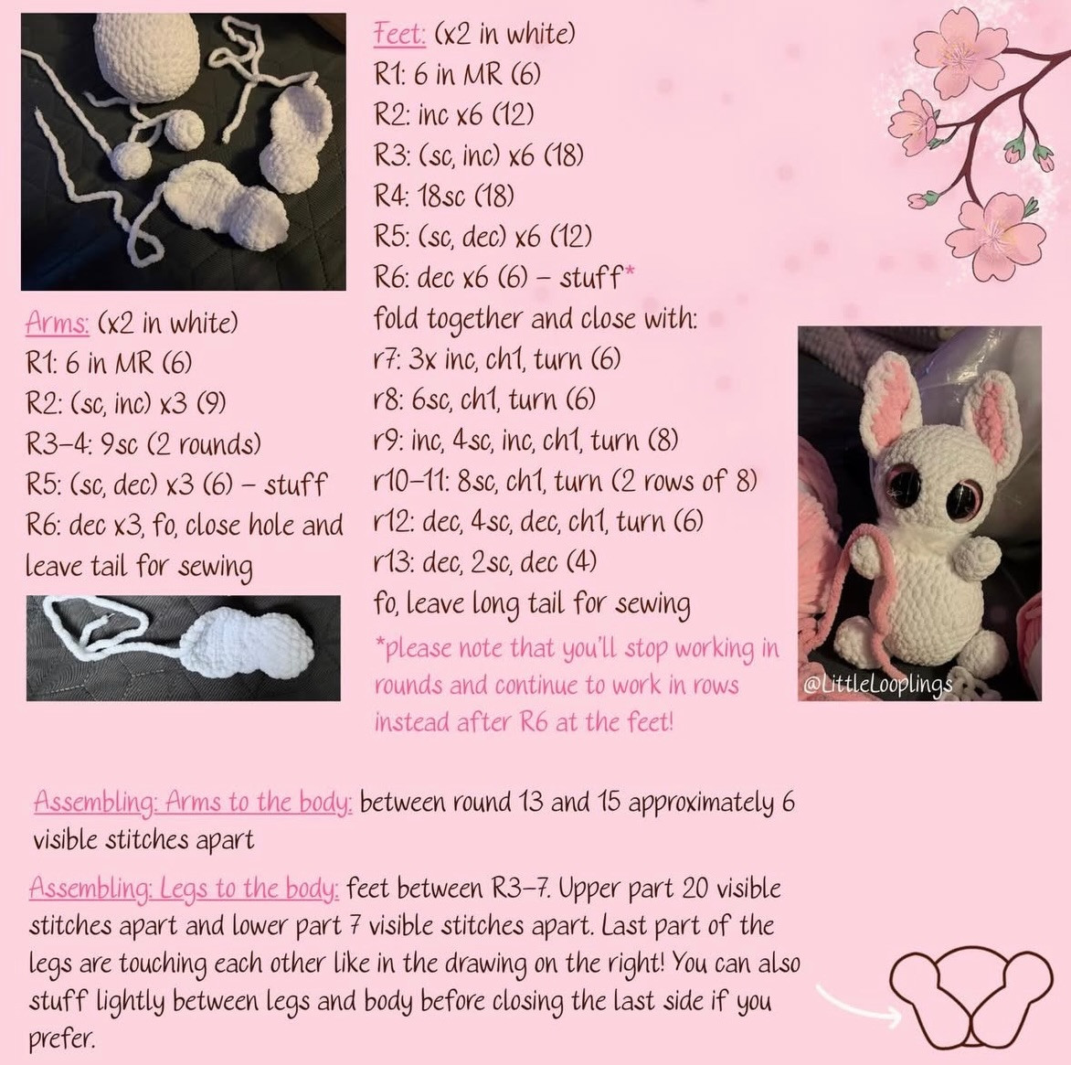 Batlyn the Cherry Blossom Bat Free Amigurumi Crochet Pattern