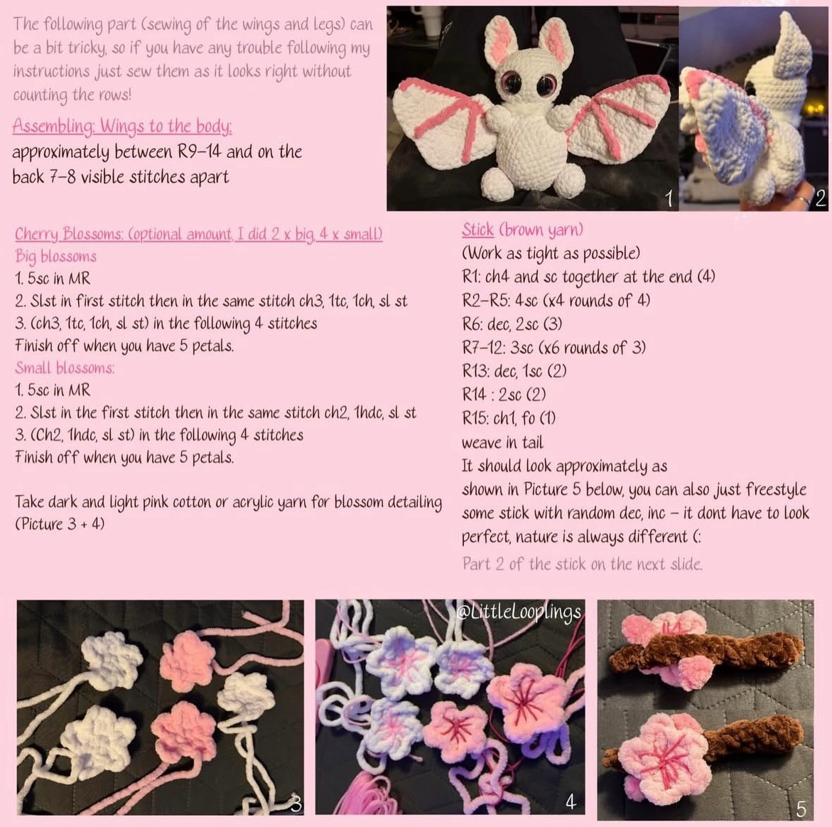 Batlyn the Cherry Blossom Bat Free Amigurumi Crochet Pattern