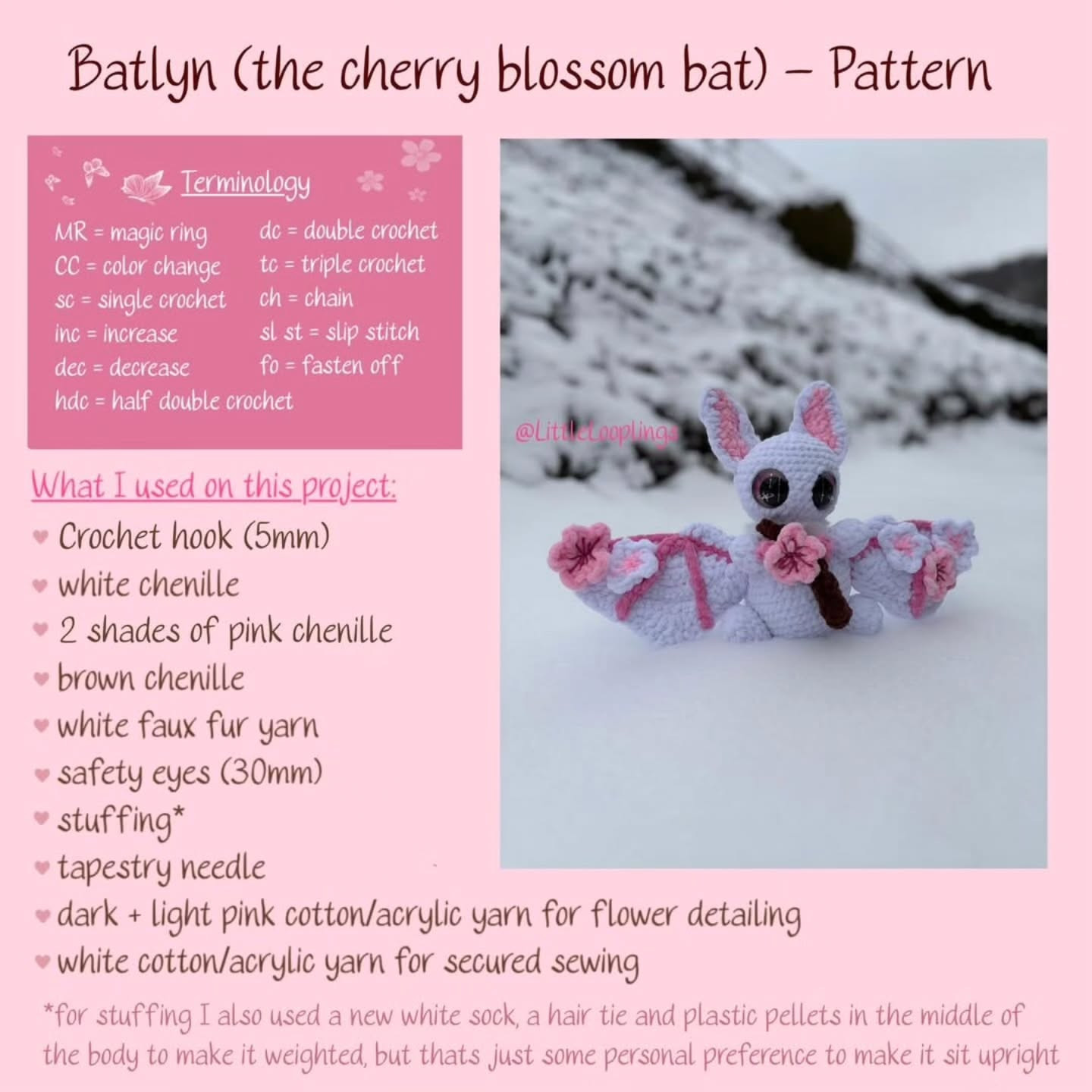 Batlyn the Cherry Blossom Bat Free Crochet Pattern