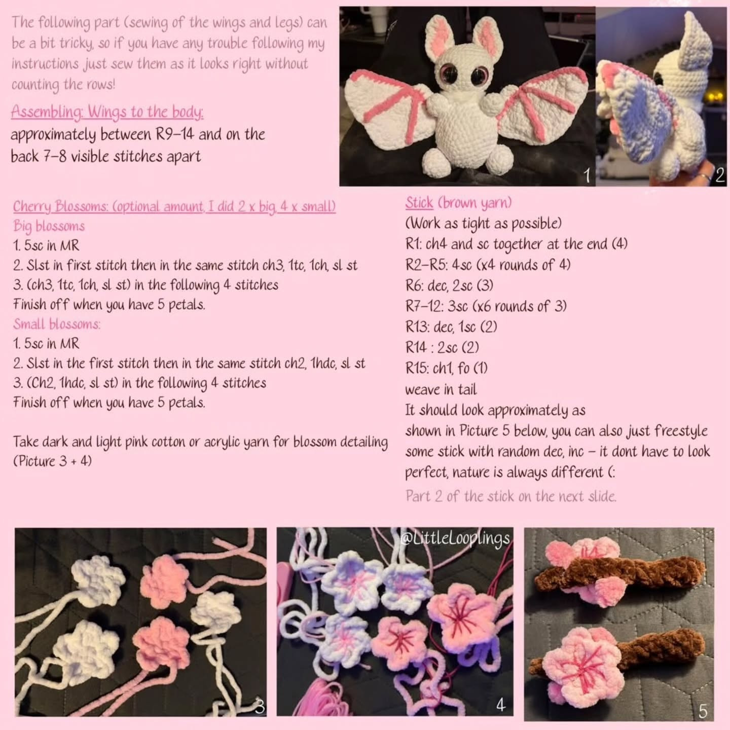 Batlyn the Cherry Blossom Bat Free Crochet Pattern
