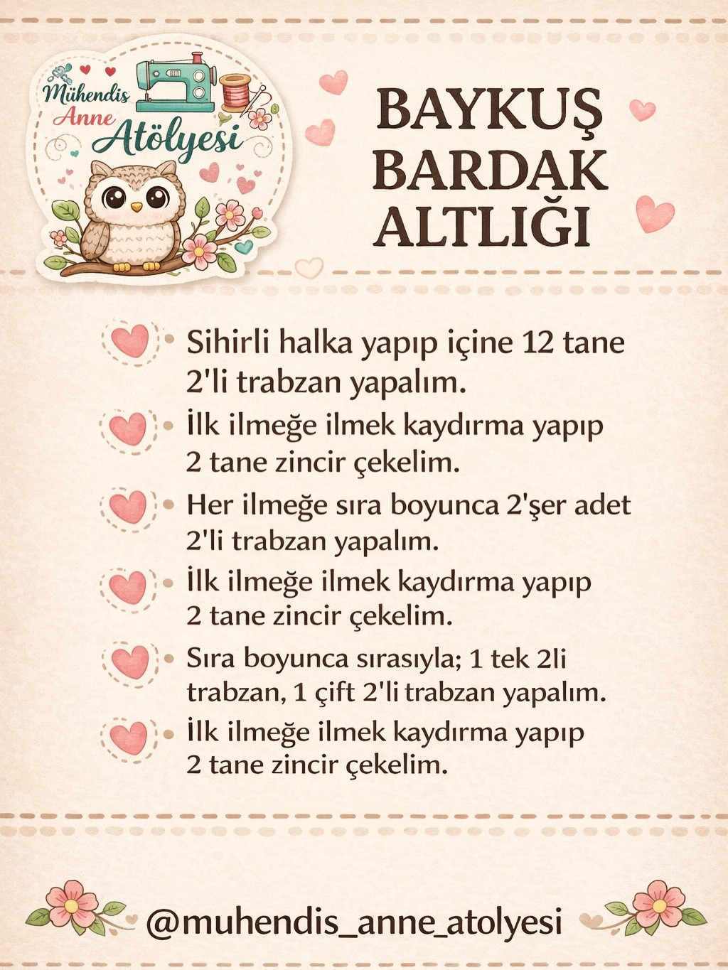 Baykuş Bardak Altlığı Örgü Tarifi - Adım Adım Mısır İşi Baykuş Deseni
