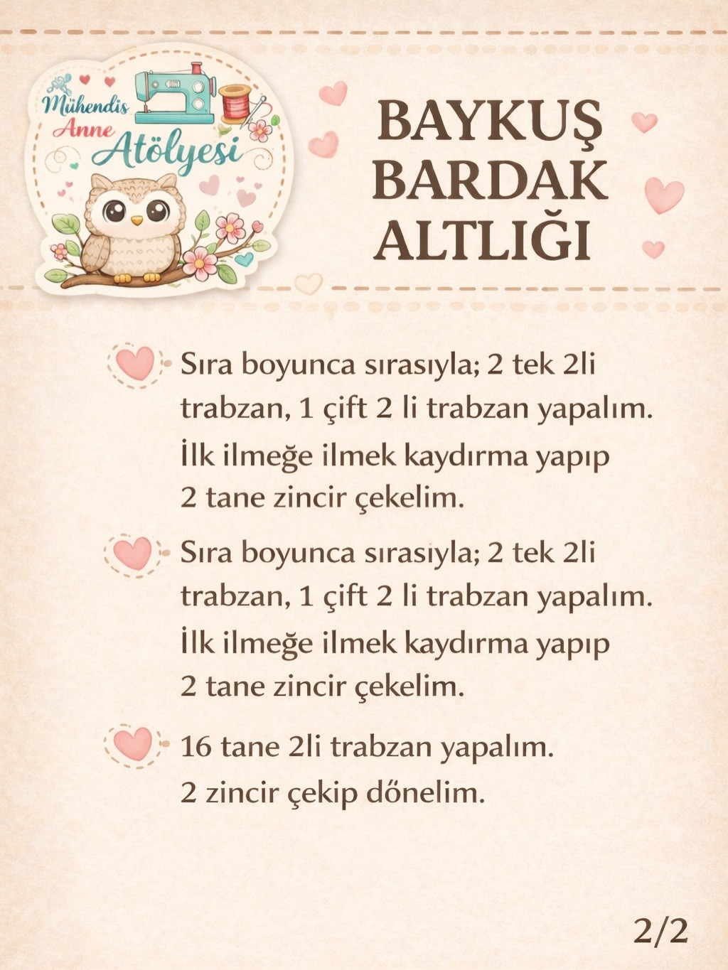 Baykuş Bardak Altlığı Örgü Tarifi - Adım Adım Mısır İşi Baykuş Deseni
