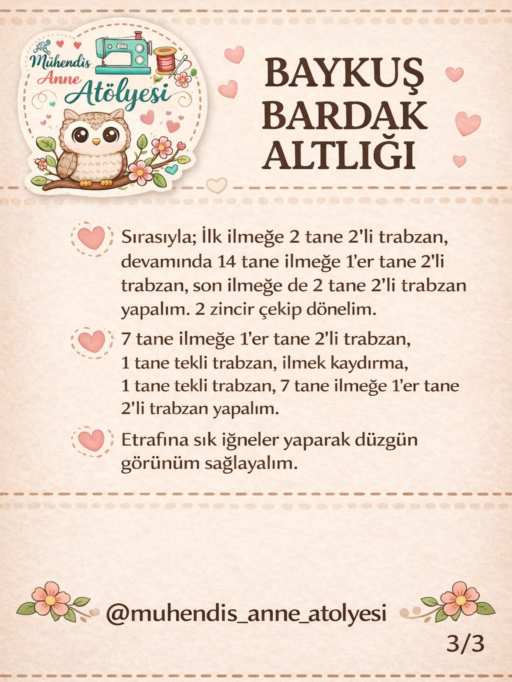 Baykuş Bardak Altlığı Örgü Tarifi - Adım Adım Mısır İşi Baykuş Deseni