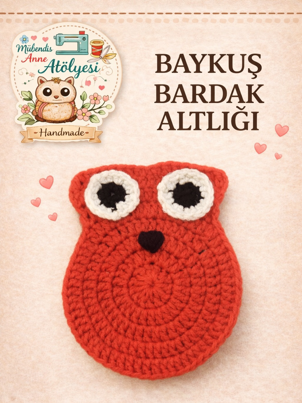 Baykuş Bardak Altlığı Örgü Tarifi - Adım Adım Mısır İşi Baykuş Deseni