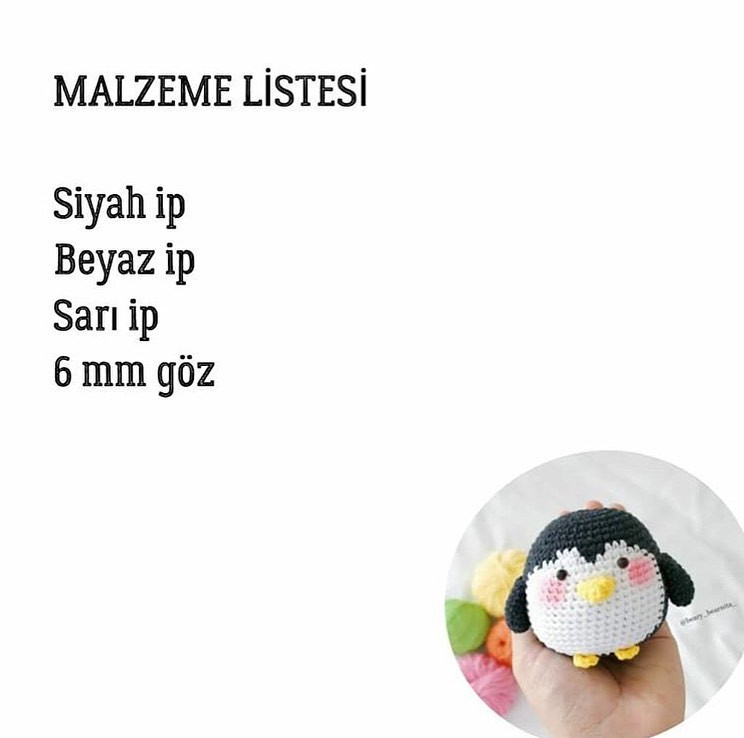 Bebek Penguen Tarifi: Hướng dẫn móc len chim cánh cụt dễ thương với nguyên liệu sợi đen trắng vàng