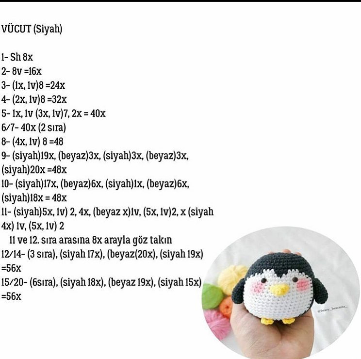 Bebek Penguen Tarifi: Hướng dẫn móc len chim cánh cụt dễ thương với nguyên liệu sợi đen trắng vàng