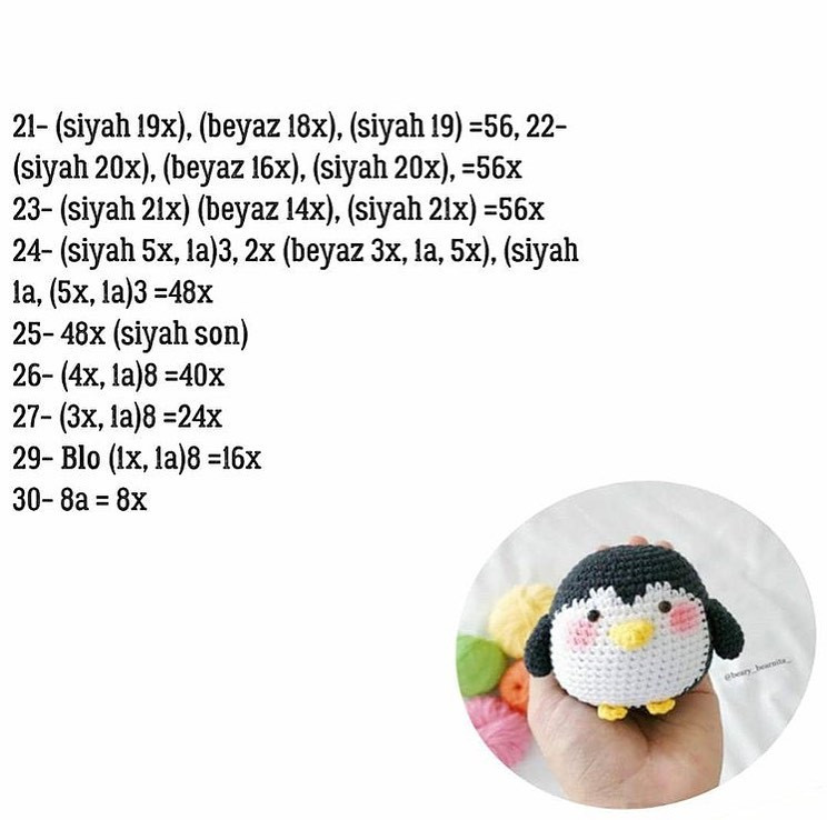 Bebek Penguen Tarifi: Hướng dẫn móc len chim cánh cụt dễ thương với nguyên liệu sợi đen trắng vàng