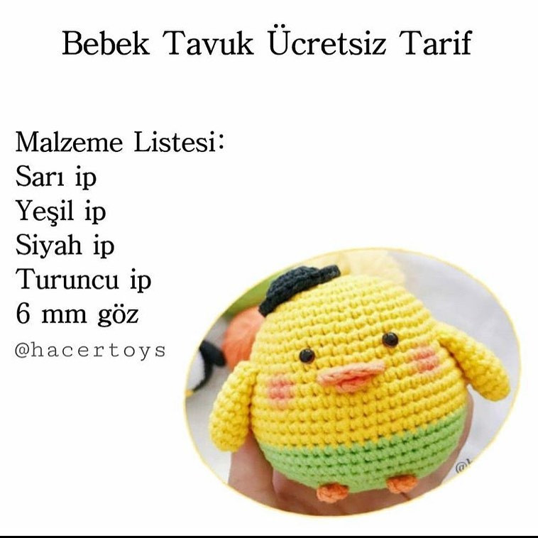 Bebek Tavuk Ücretsiz Tarif - Búp bê gà con móc len màu vàng xanh