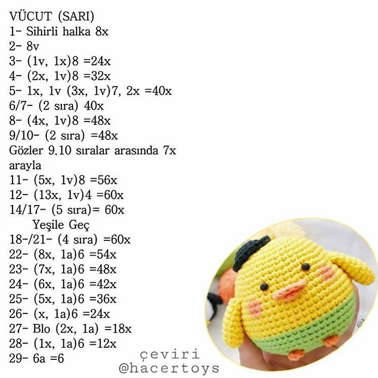 Bebek Tavuk Ücretsiz Tarif - Búp bê gà con móc len màu vàng xanh