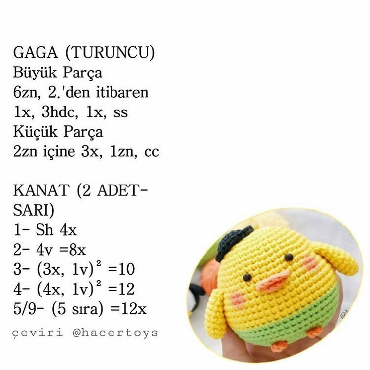 Bebek Tavuk Ücretsiz Tarif - Búp bê gà con móc len màu vàng xanh
