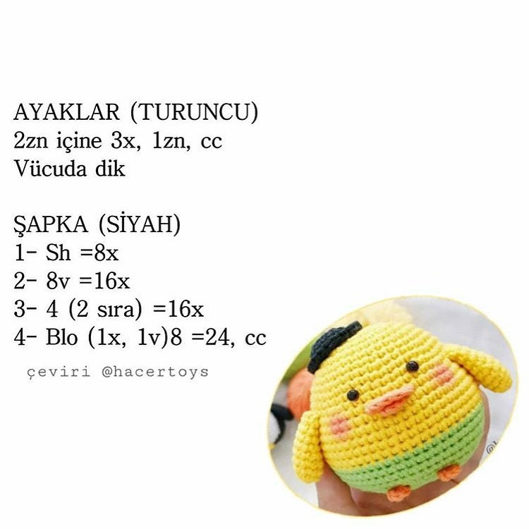 Bebek Tavuk Ücretsiz Tarif - Búp bê gà con móc len màu vàng xanh